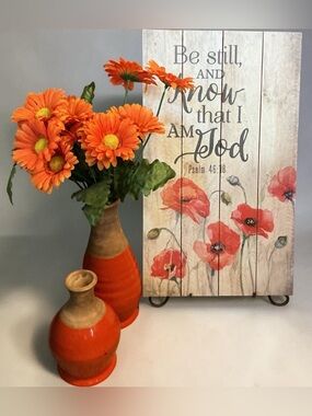Bundle:P. Graham Dunn Wood Sign & T1I Collection Orange Ceramic Vases